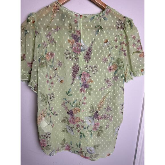 Lipsy London Sheer Floral Too US Size 6 Light Green Short Sleeve Blouse - Picture 4 of 10